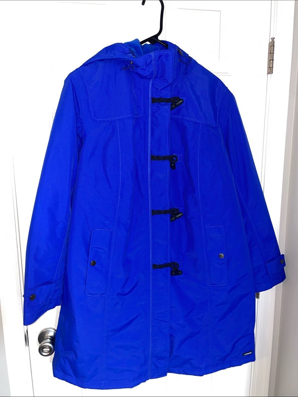 Land’s End Winter Coat Electric Blue squall duffel coat toggles